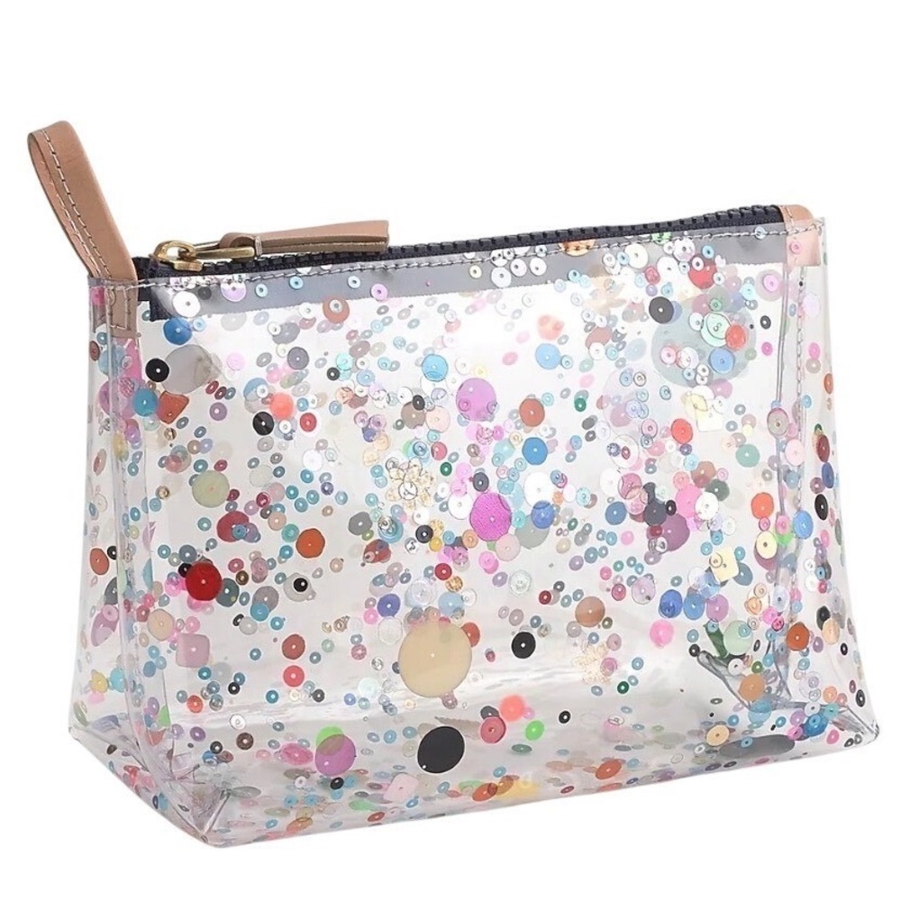 J Crew Cosmetic Case Clear Sequins Travel Pouch Makeup Bag Toiletry Bag Whimsy